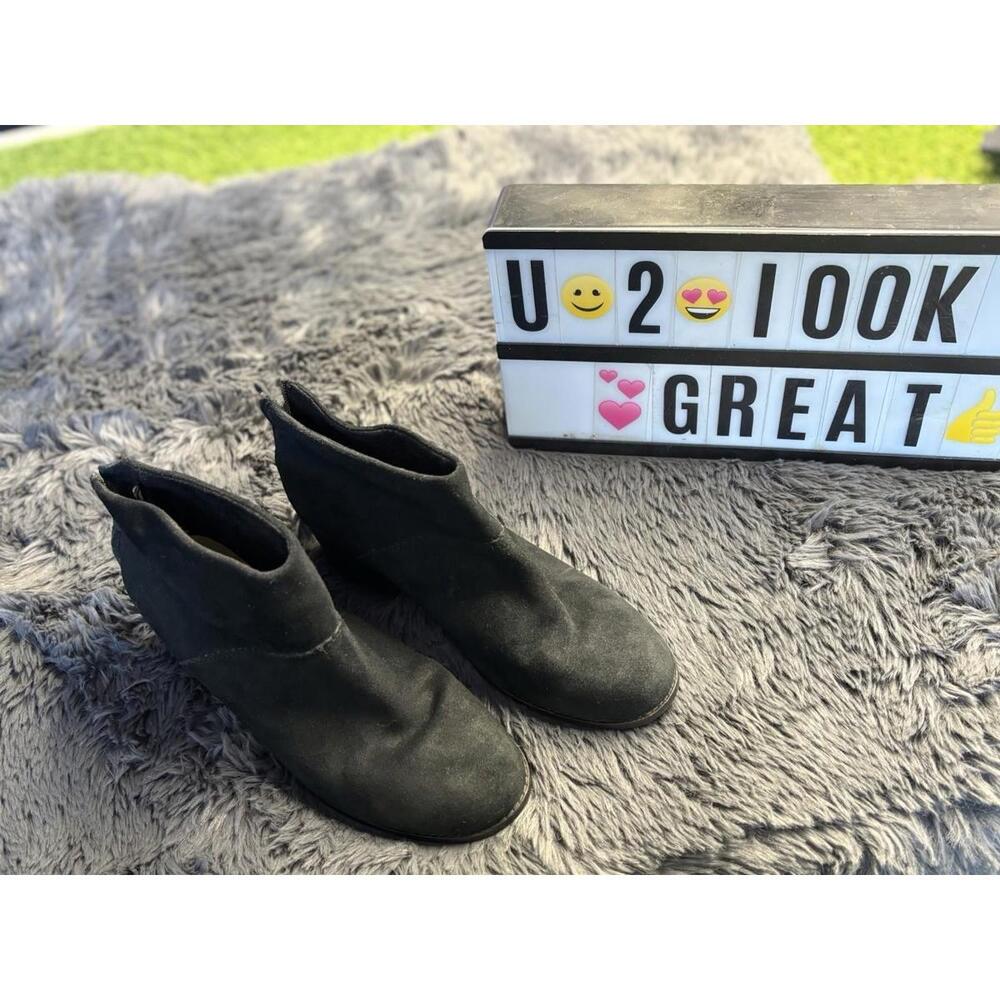 Toms Boots Womens‎ 8.5 Tassel Ankle Booties Zip Up Block Heels Black Suede